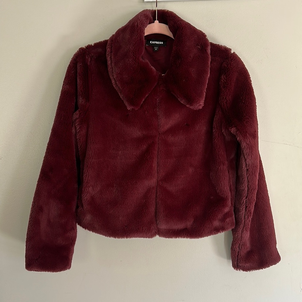 Express Faux Fur Jacket - Burgundy - XS